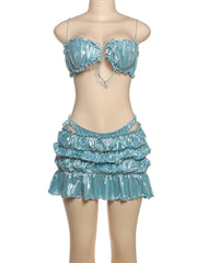 Ruffle Bikini Top and Skirt Set for Women Lake Blue | Rave Set