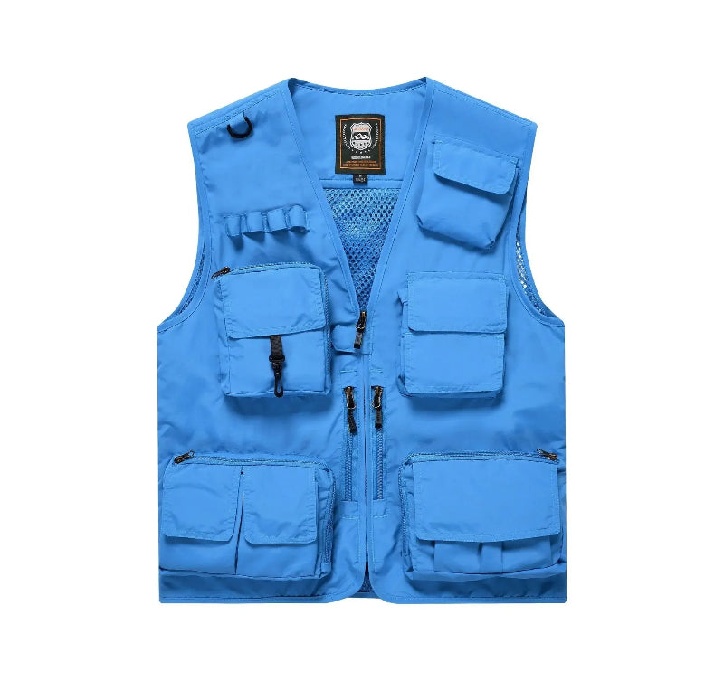 Multi-Pocket  Mesh Photography Vest for Men in Sky Blue_Front View