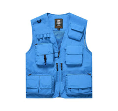 Multi-Pocket  Mesh Photography Vest for Men in Sky Blue_Front View