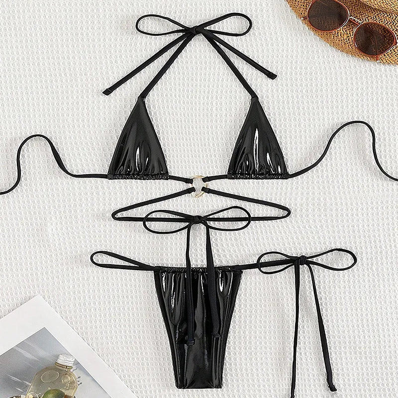 Glossy Two Piece Tie Bikini for Women_Front View