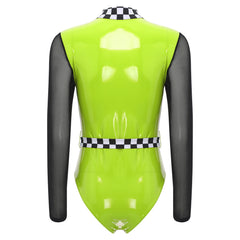 Glossy Racer Bodysuit for women Neon Green | Rave Set