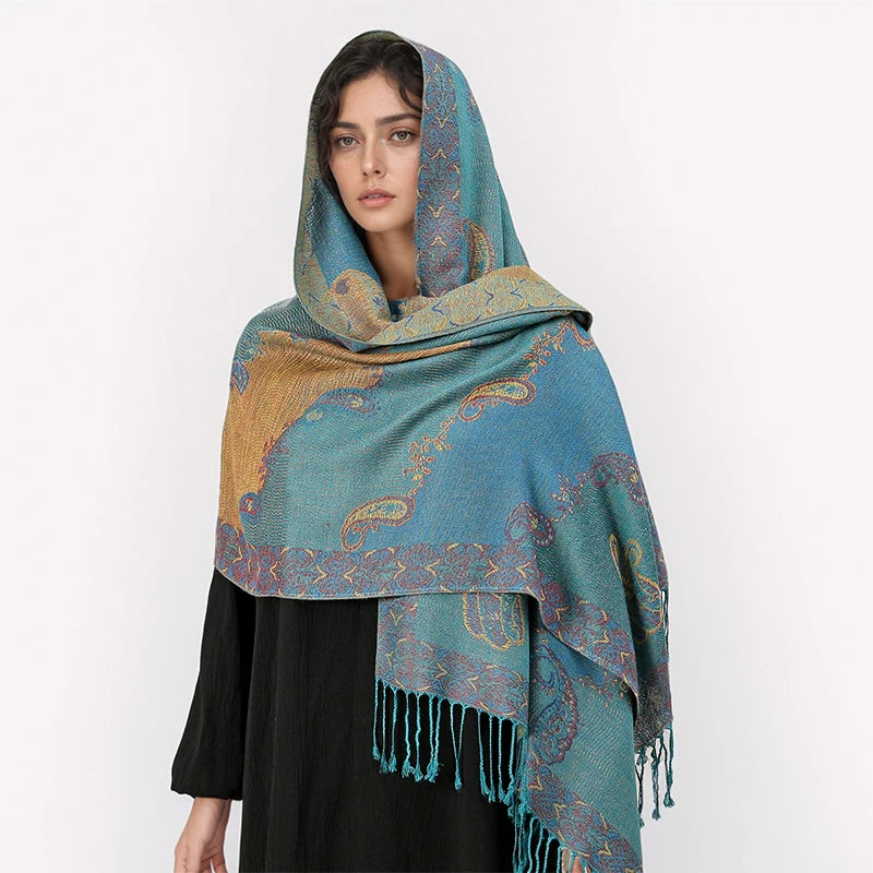 Ocean Haze Paisley Unisex Pashmina Scarf | Rave Set