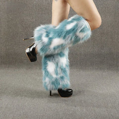 Frost Veil Blue White Fur Leg Warmers | Rave Set