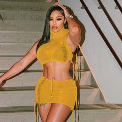Lemon Drift Women’s Hooded Knit Skirt Set | Rave Set