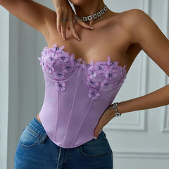 3D Butterfly Strapless Corset Top for Women Purple | Rave Set