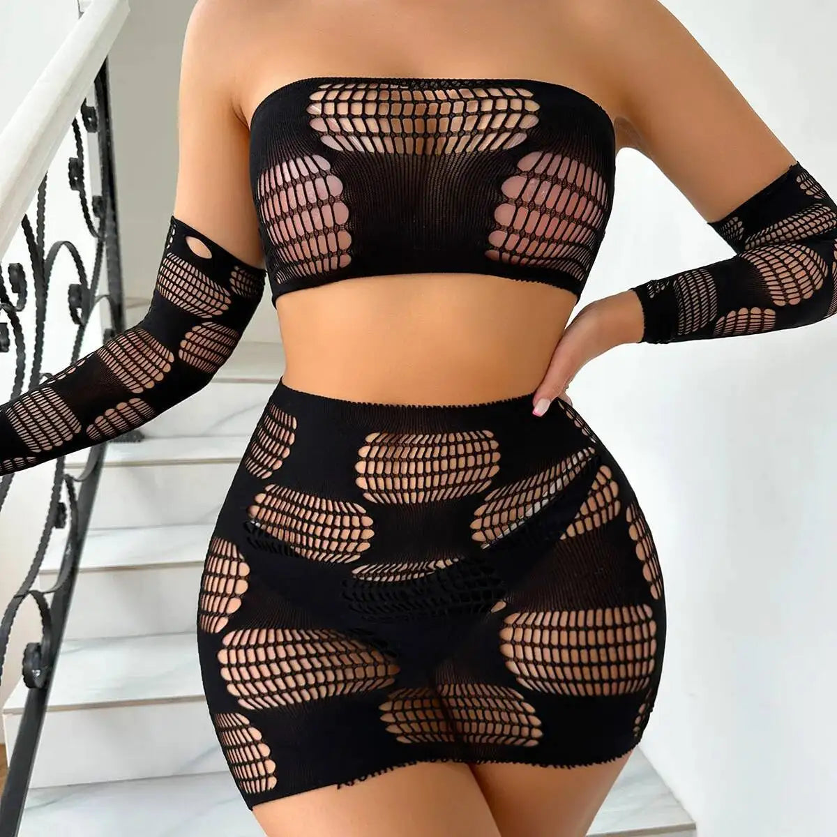 Mesh Grid Two-Piece Women's Outfit | Rave Set