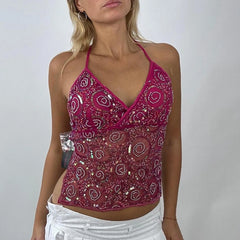 Sequin Pearl Rhinestone Crop Top for Women Purple_Front View