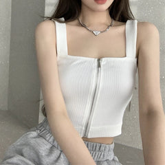 Knitted Sleeveless Crop Tank Top For Women White_Front View
