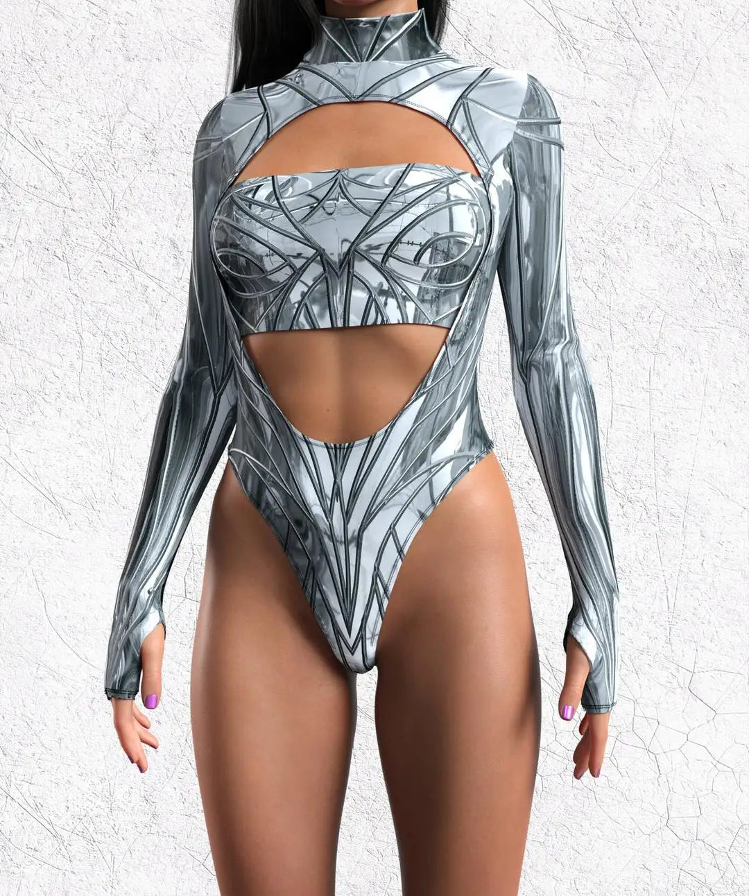 Silver Nova Women’s Bodysuit | Rave Set