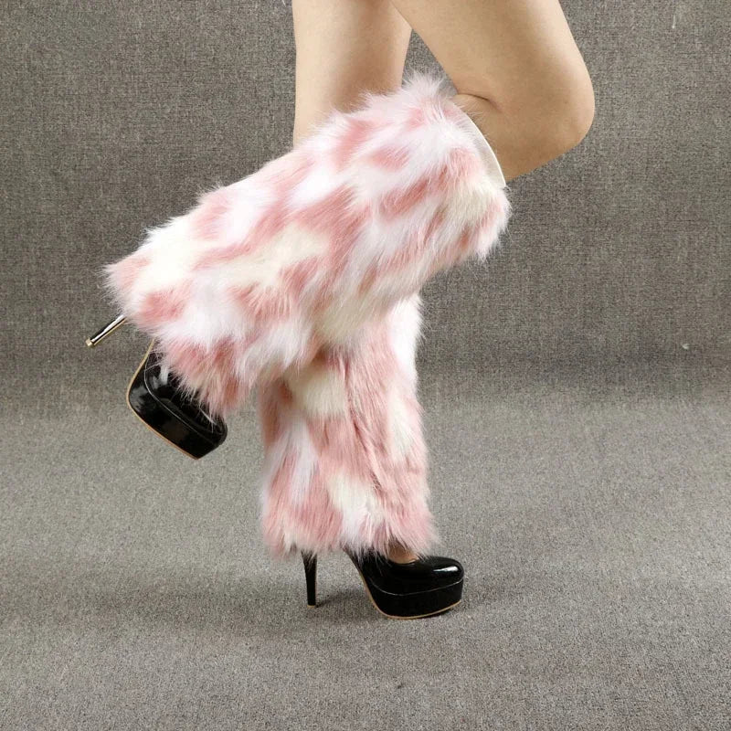 Candy Fluff Pink White Fur Leg Warmers | Rave Set