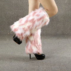 Candy Fluff Pink White Fur Leg Warmers | Rave Set