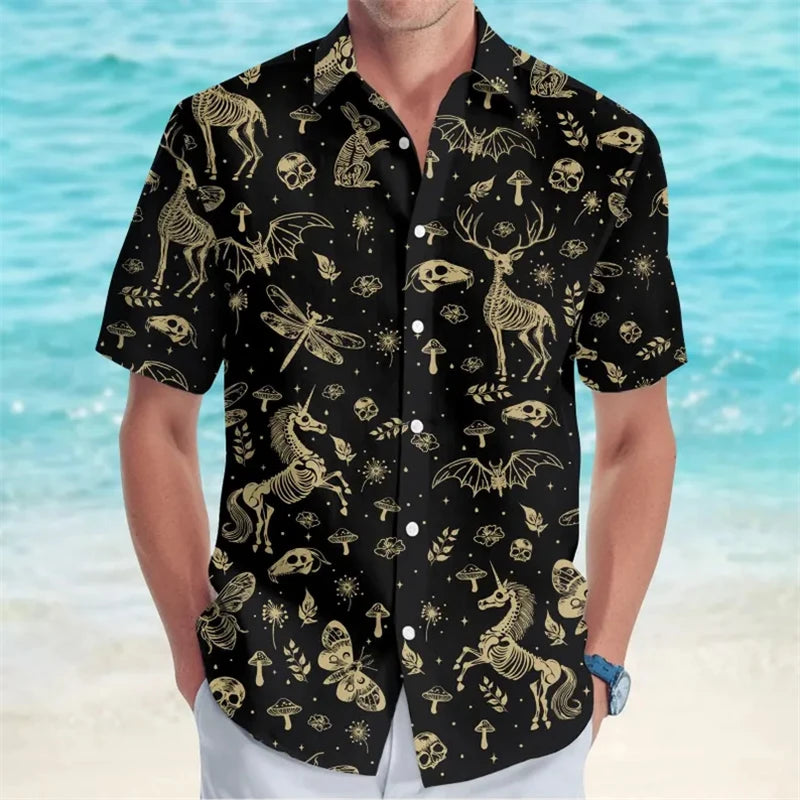 Men's Mystic Bones Fantasy 3D Print Hawaiian Shirt | Rave Set