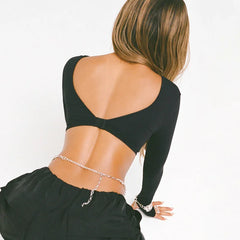 Plunge Neck Two-Way Crop Top for Women White_Back View