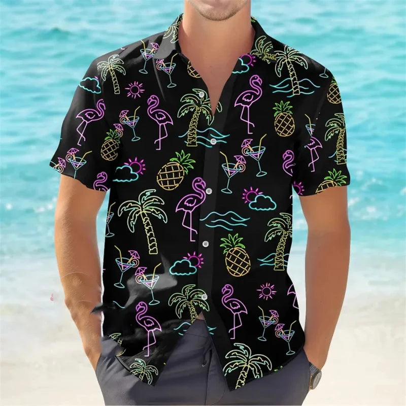 Men’s Tropical Glow Flamingo 3D Print Hawaiian Shirt | Rave Set