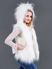 Rainbow Glow Furry Hoodie Vest | Rave Set