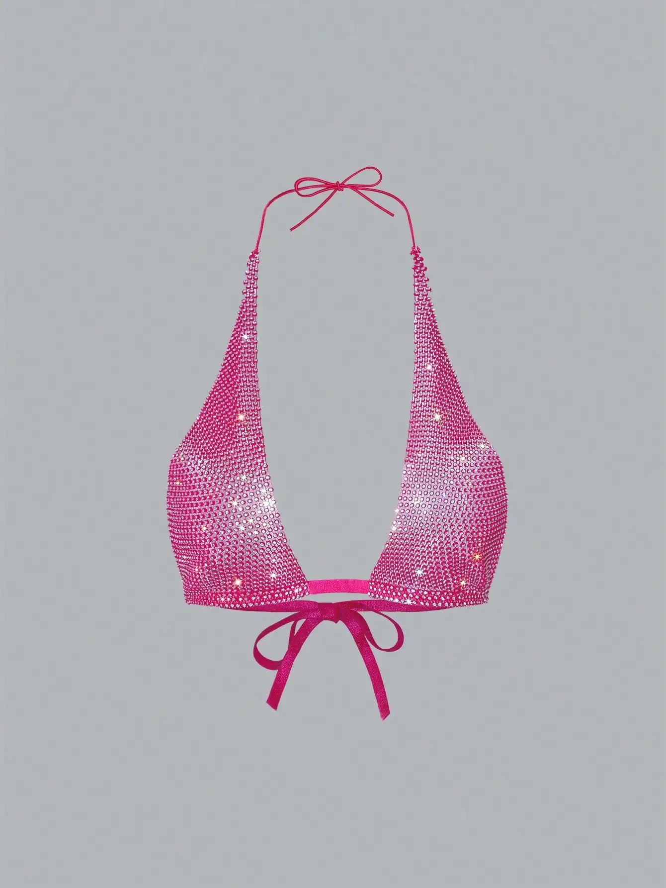 Rhinestone Halter Crop Top for Women Pink_Front View 