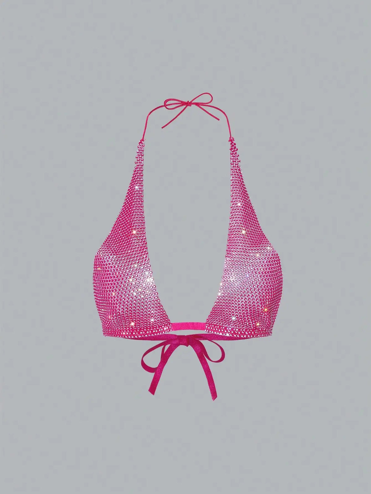 Rhinestone Halter Crop Top for Women Pink_Front View 