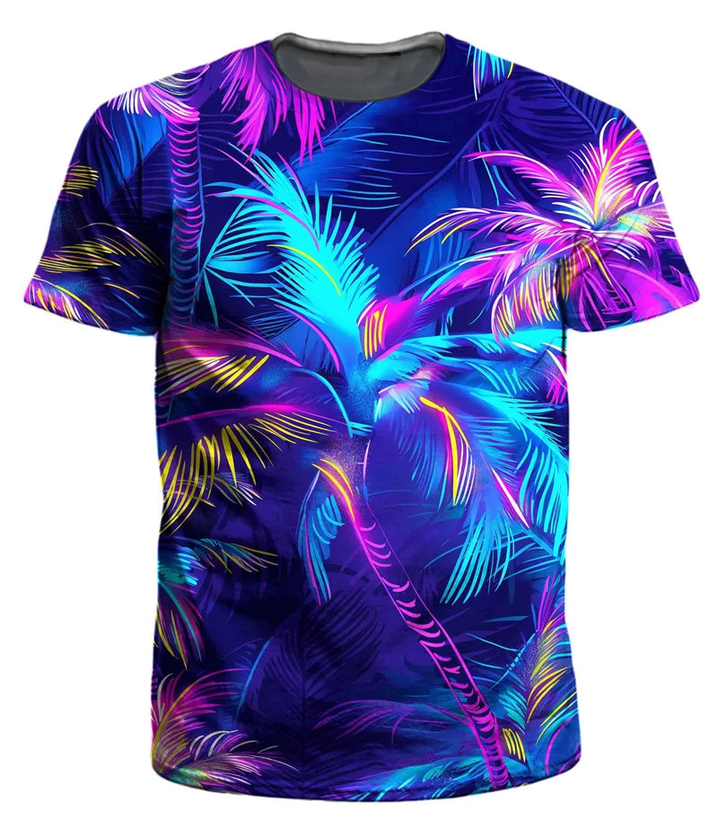 Men’s 3D Print Oversized T-Shirt Multicolor Neon Green_Front View