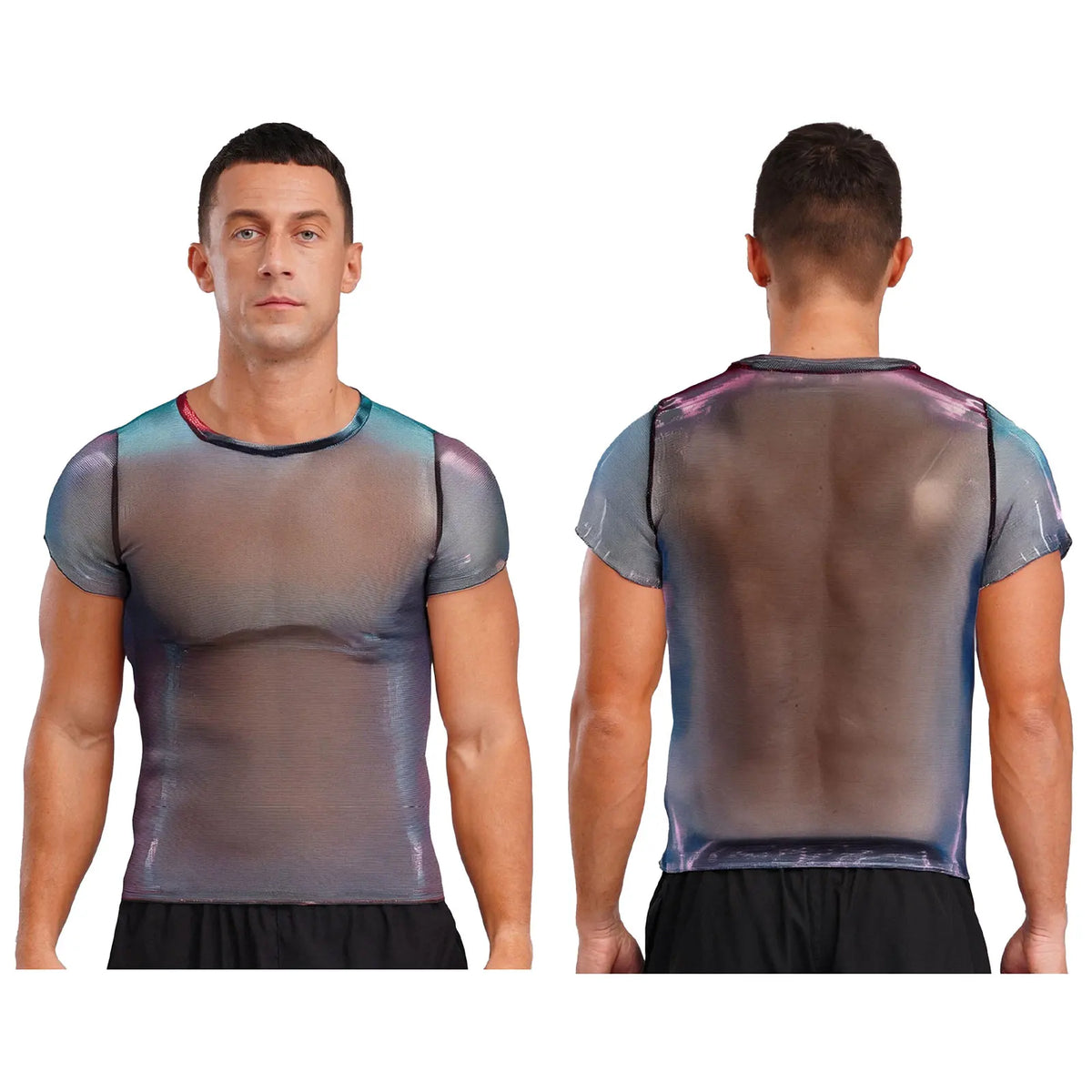 Iridescent Shine Men's Sheer Mesh Tee | Rave Set