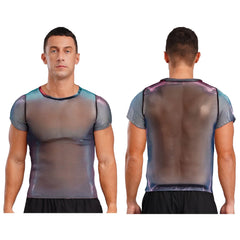 Iridescent Shine Men's Sheer Mesh Tee | Rave Set