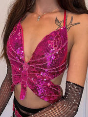 Sequin Butterfly Halter Top for Women Rose | Rave Set