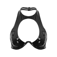 Women Rave Latex O-Ring Bralette Black_Front View