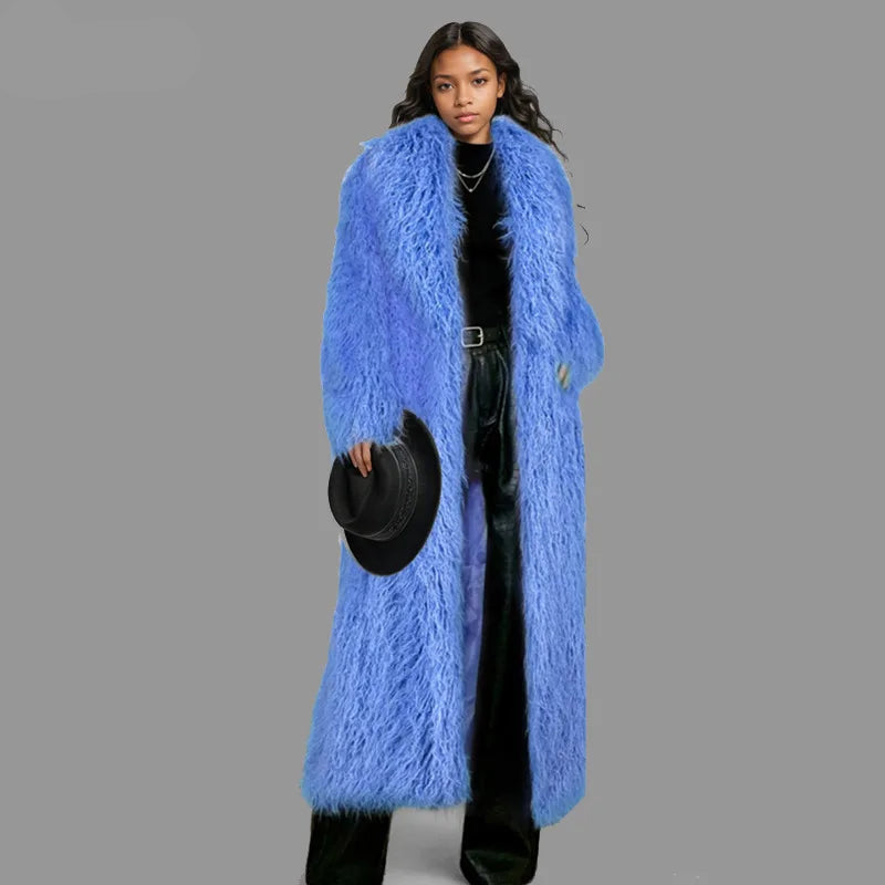 Soft Caress Women’s Sky Blue Faux Fur Coat | Rave Set