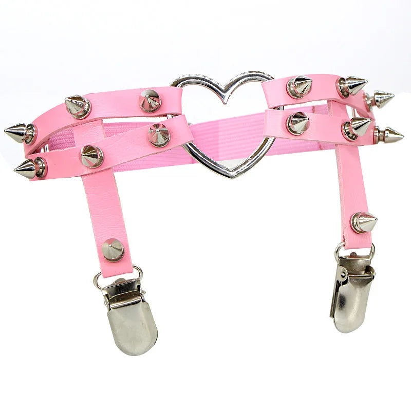 Spike Heart Pink Dual-Strap Thigh Garter | Rave Set
