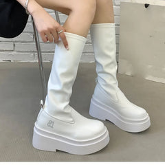 White Retro Knee High Boots for Women | Rave Set