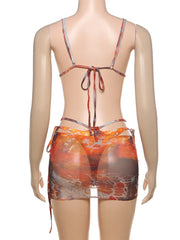 Colorful Shirred Bikini 3 Piece Matching Set_Back View
