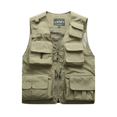 Multi-Pocket  Mesh Photography Vest for Men in Khaki_Front View