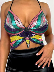 Sequin Butterfly Halter Top for Women Multicolor | Rave Set