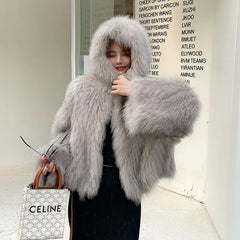 Silver Frost Hooded Faux Fur Jacket | Rave Set