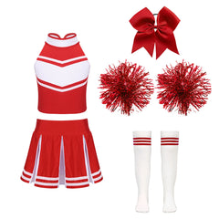 Cheerleader Costume Uniform Full Sets Outfit in Red_Front View