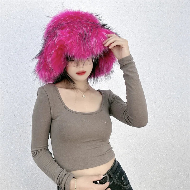Frostbite Fluffy Faux Fur Bucket Hat | Rave Set