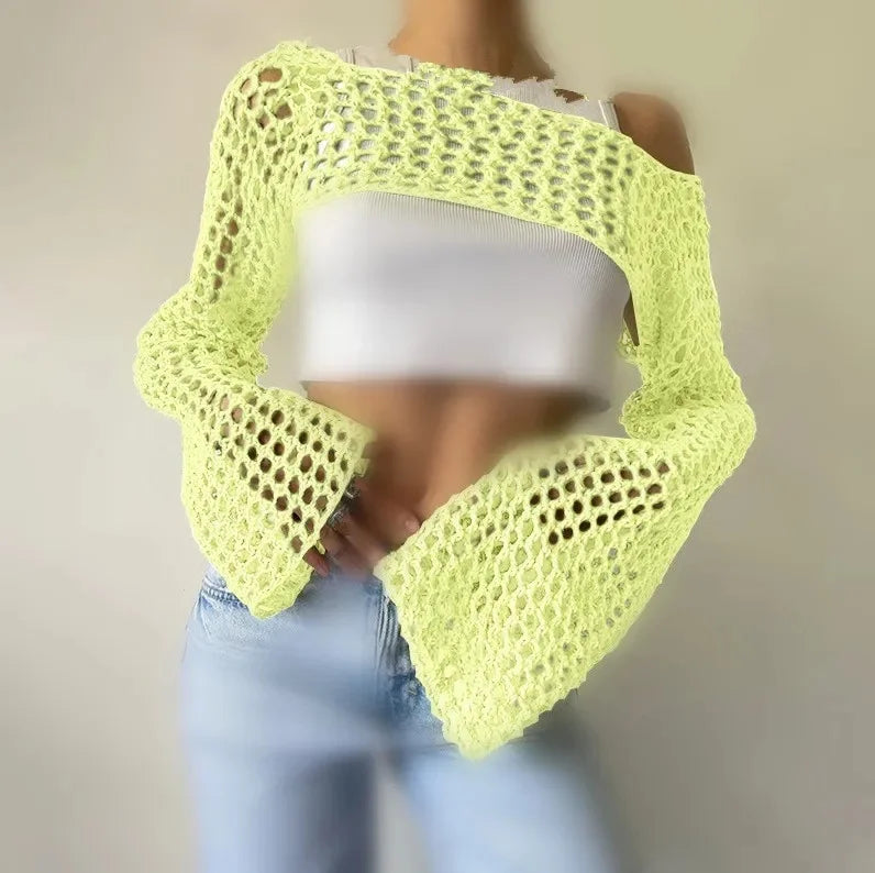 Knit Flare Sleeve Crop Shrug for Women Light Yellow | Rave Set