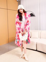 Colorful Shaggy Faux Fur Long Coat with Shawl Collar for Women_Front View