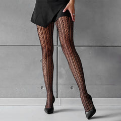 Black Vertical Floral Stripe Mesh Tights | Rave Set