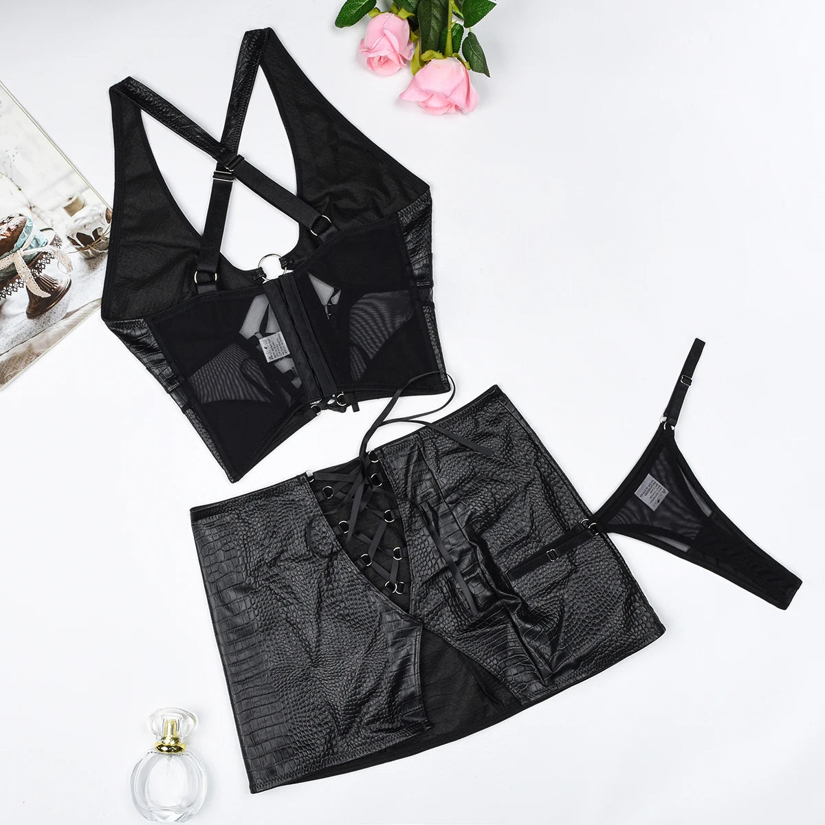 Cross Strap Patchwork Lingerie Set Women | Rave Set