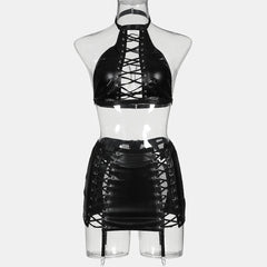 Dark Desire Women’s Latex Bandage Bra Set_Front View