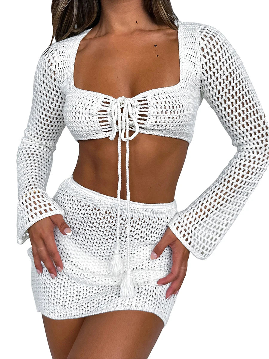 Crochet Bikini Cover Up Set for Women White | Rave Set