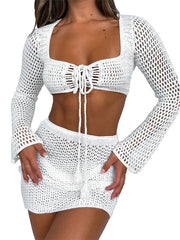 Crochet Bikini Cover Up Set for Women White | Rave Set