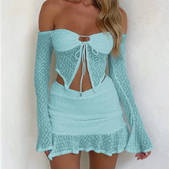 Blue Oasis Women’s 2pc Knit Skirt Set | Rave Set
