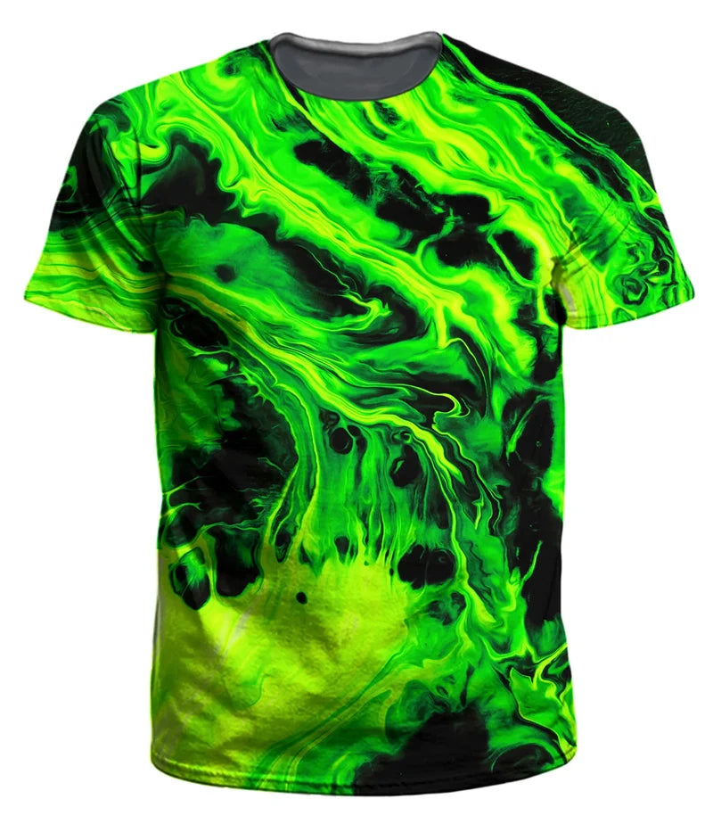 Men’s 3D Print Oversized T-Shirt Multicolor Neon Green_Front View