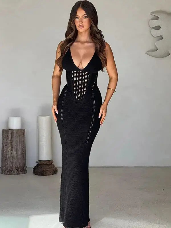 Rogue Desire Women's Black Knit Long Dress | Rave Set