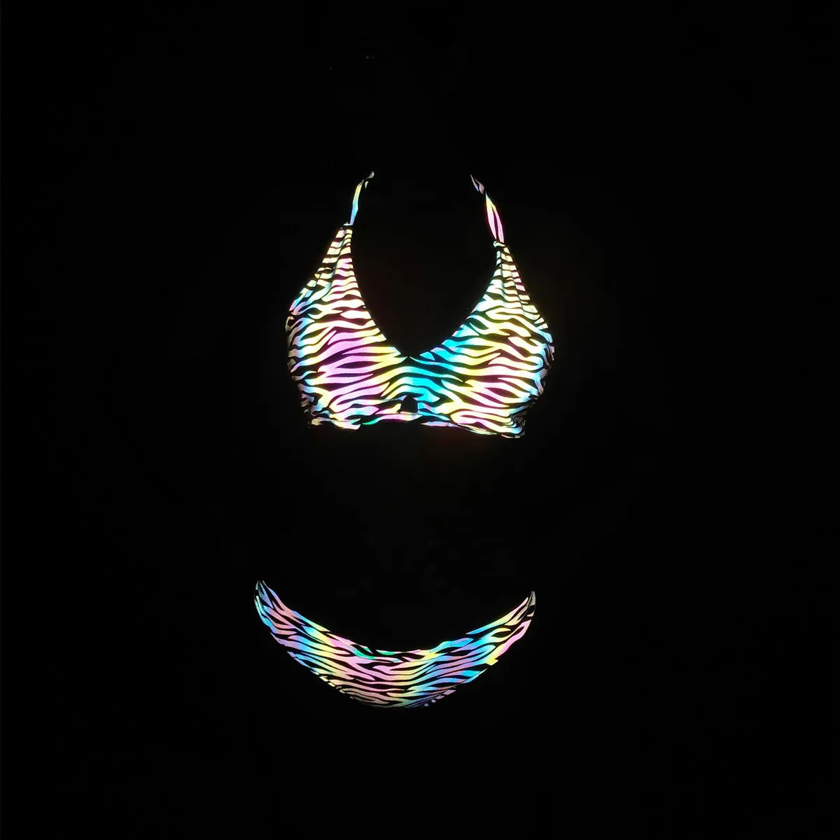Electric Stripes Reflective Bikini Set | Rave Set