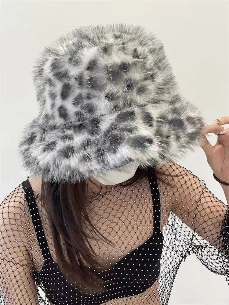 Grey Leopard Fur Hat | Rave Set