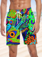 Abstract Pattern Swim Shorts for Men Green_Front View