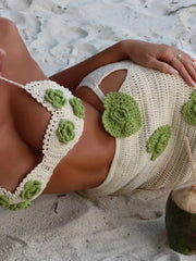 Flora Muse Women’s Apricot Crochet Skirt Set | Rave Set