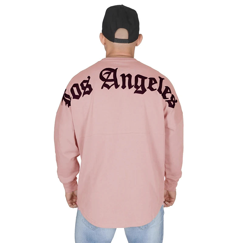 Men’s Long Sleeve Letter Print T-Shirt  in Pink_Front View